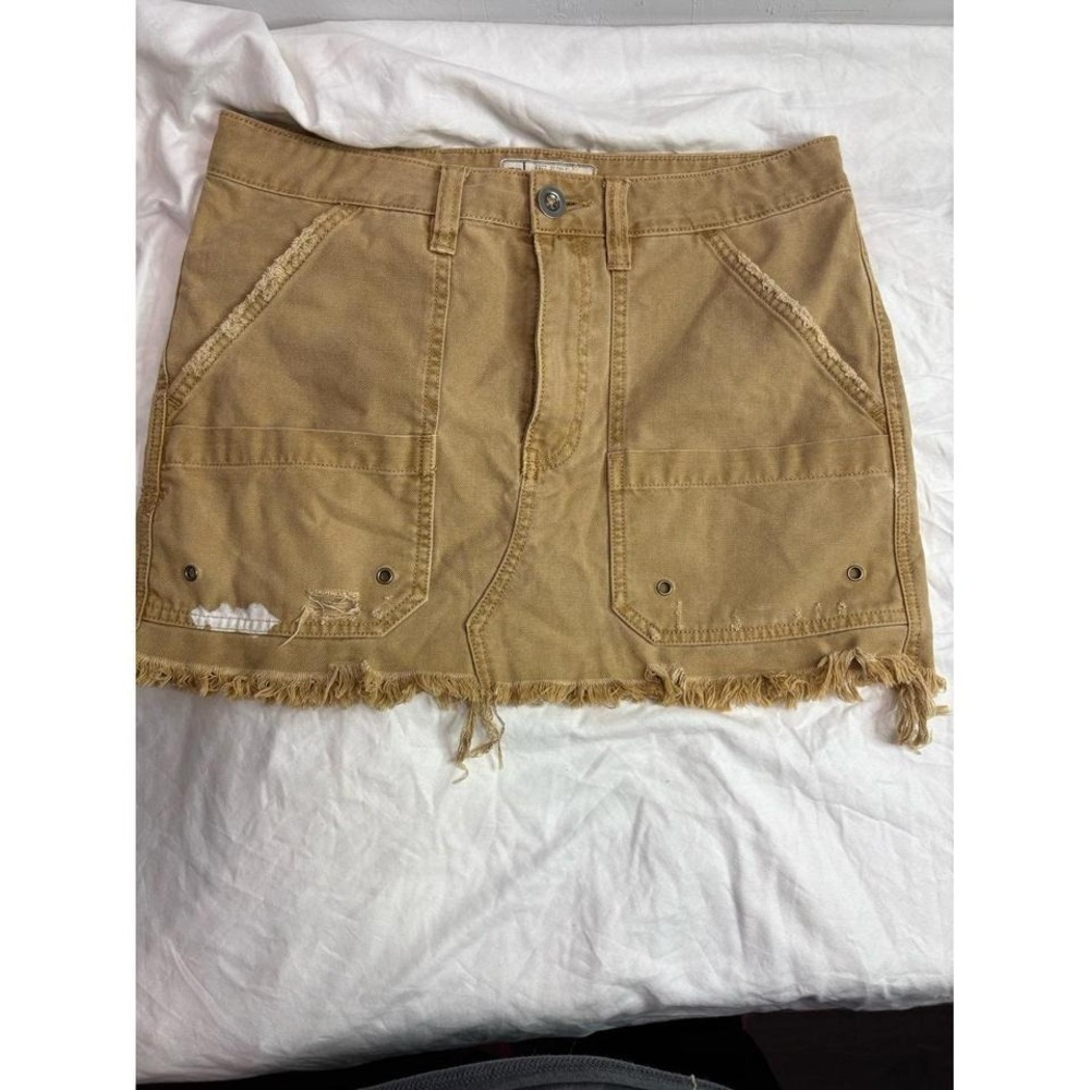 Free People tan raw-edge mini skirt size 28